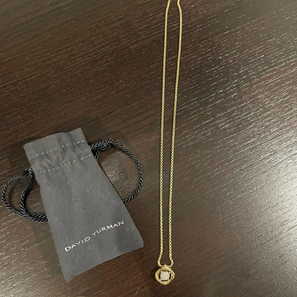 David Yurman 18K Yellow Gold Pavé Diamond Medium Infinity Pendant Necklace.